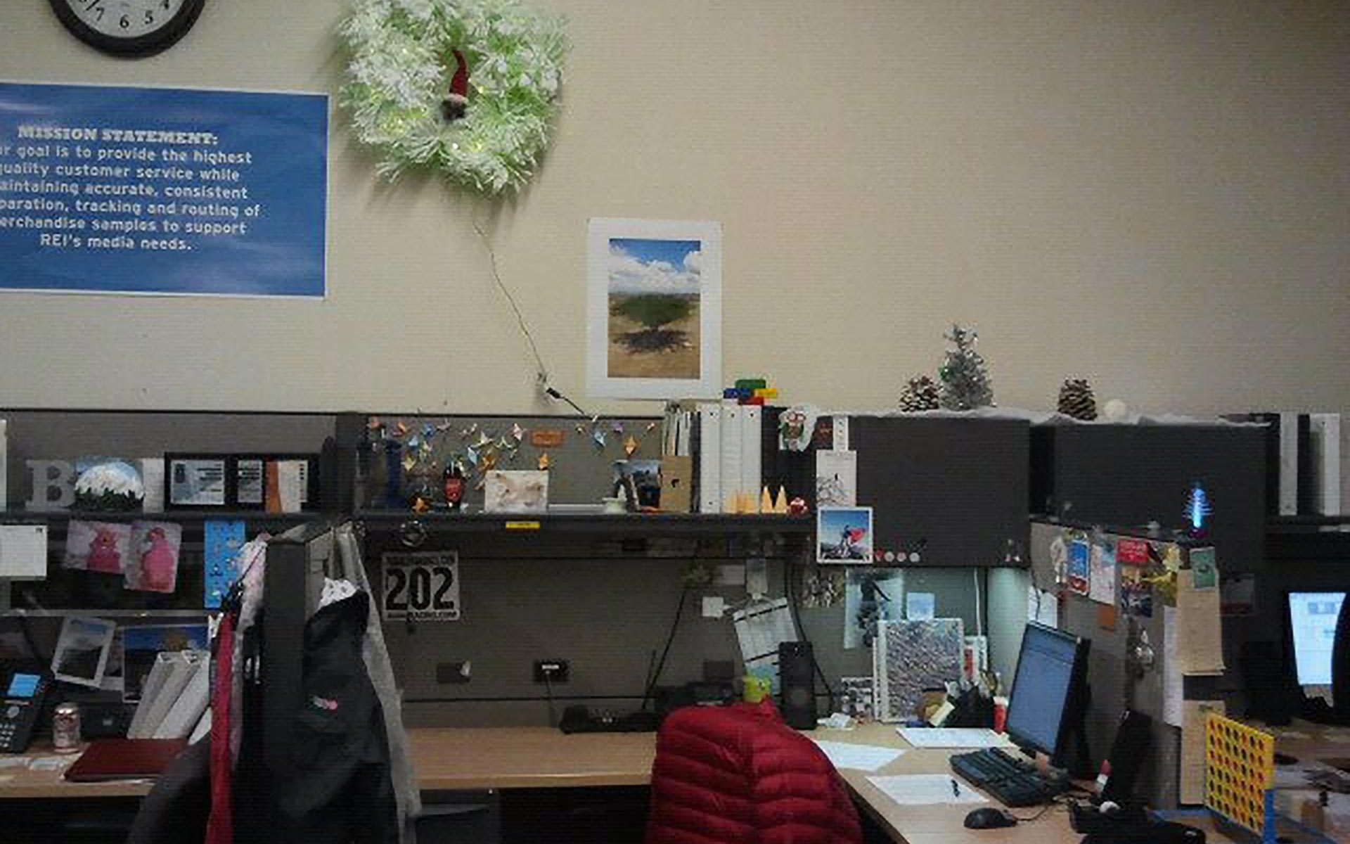 Christmas wreath in an office